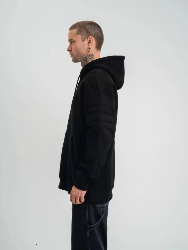 Muški crni oversize 3-nitni pamučni kapuljač s vezom, sweatshirt 4