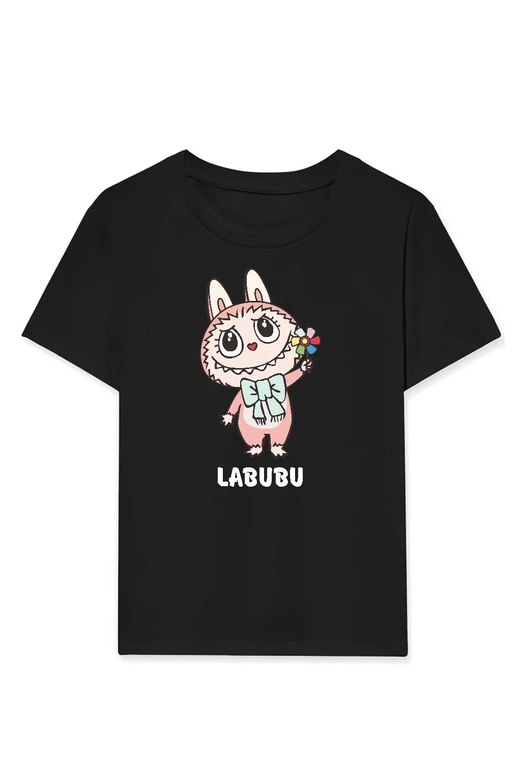 Devojačka crna Labubu štampana oversize majica