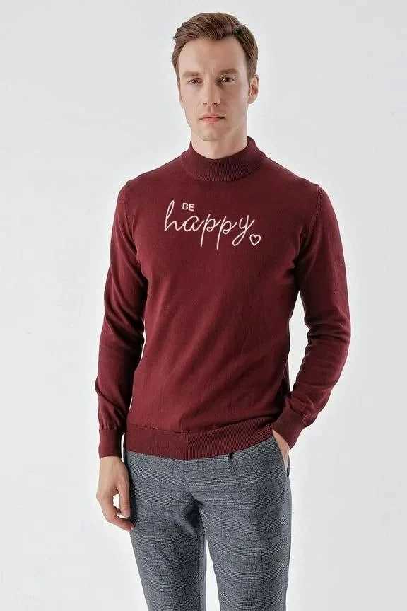 Bărbat Burgund Guler Înalt Jumătate Tricou Imprimat