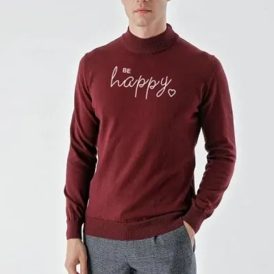 Bărbat Burgund Guler Înalt Jumătate Tricou Imprimat 1