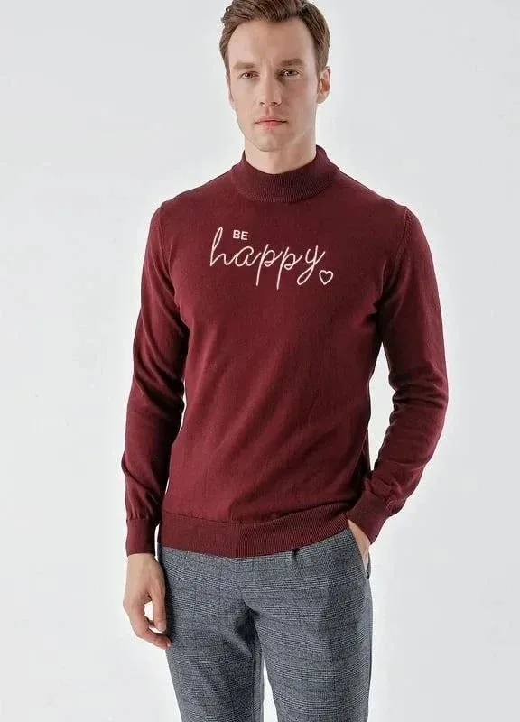 Bărbat Burgund Guler Înalt Jumătate Tricou Imprimat 1