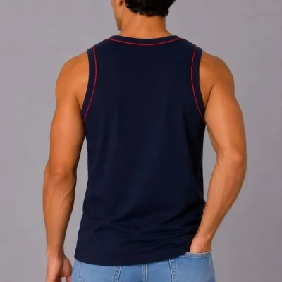 Kişi Tünd Göy Velosiped Yaxalı Qolsuz Yay İdmançı Maykası 2