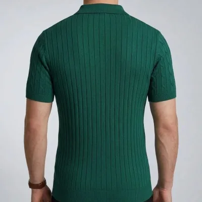 Muška kaki pletena triko kratka rukava rajsferšlus polo majica 5