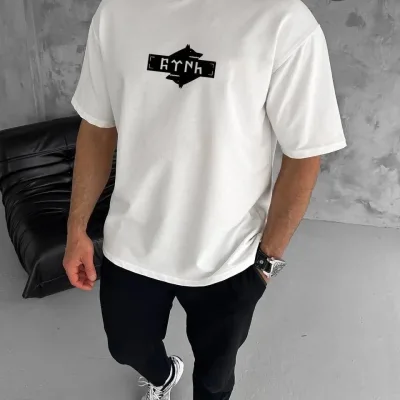 Muška bela oversized bicikli kragna štampana majica 2
