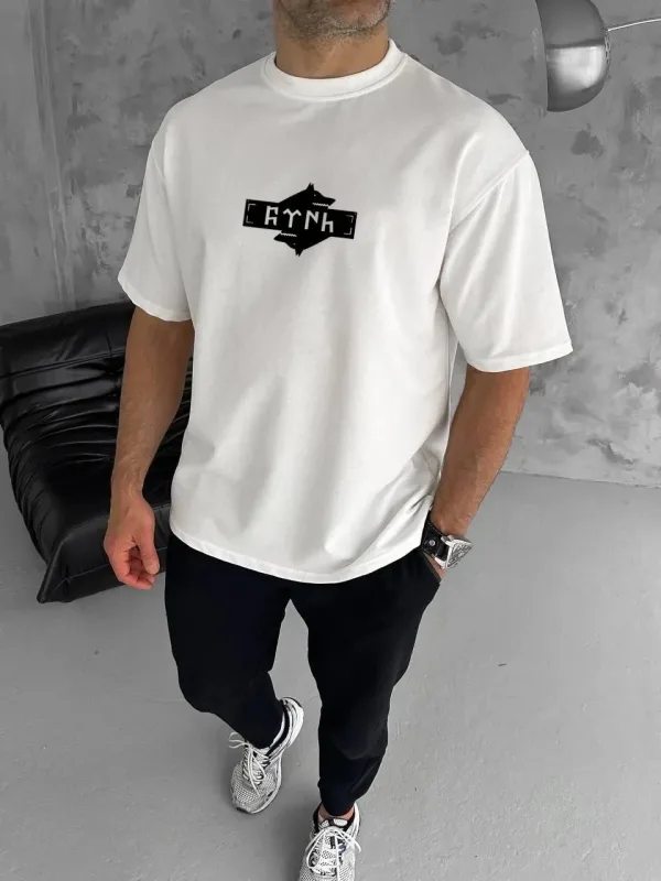 Muška bela oversized bicikli kragna štampana majica 2
