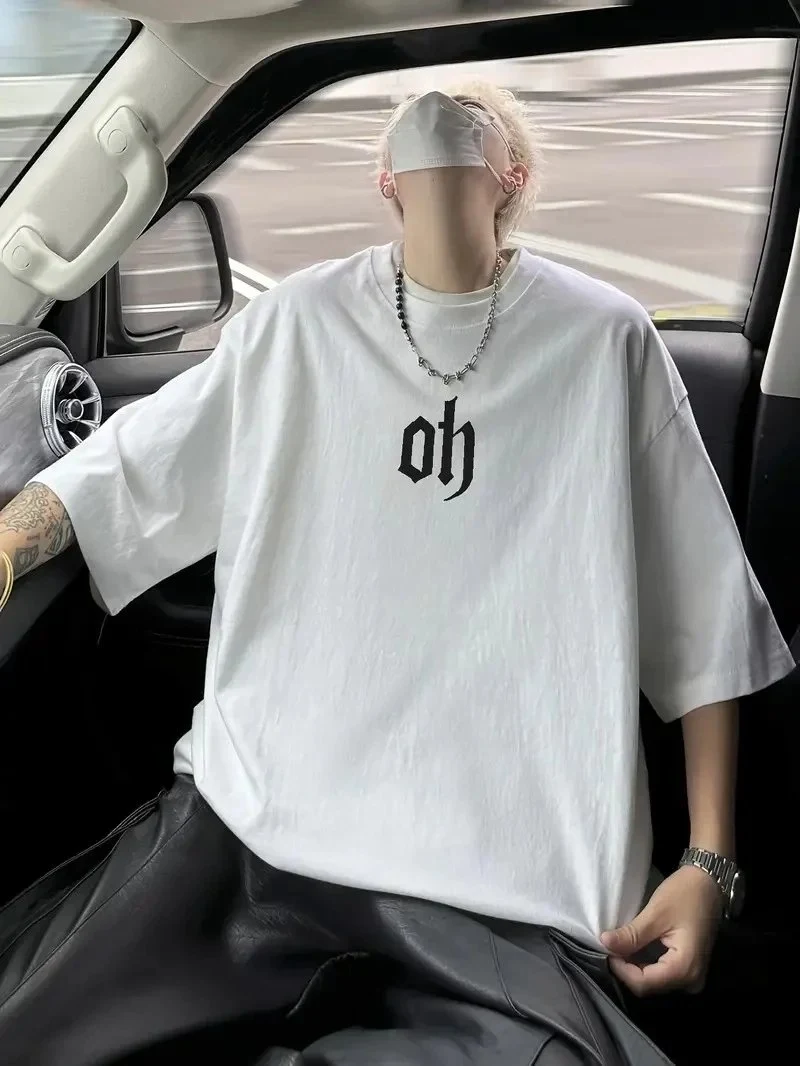 Men's White Oversize Bicycle Neck Printed Summer T-Shirt