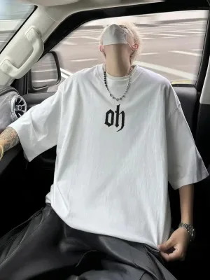 Muški bijeli oversize bicikl vrat printani ljetni majica