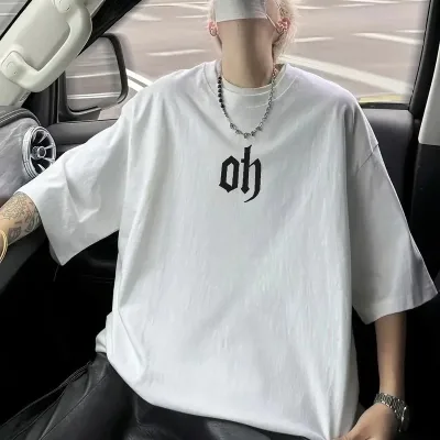 Muški bijeli oversize bicikl vrat printani ljetni majica 1