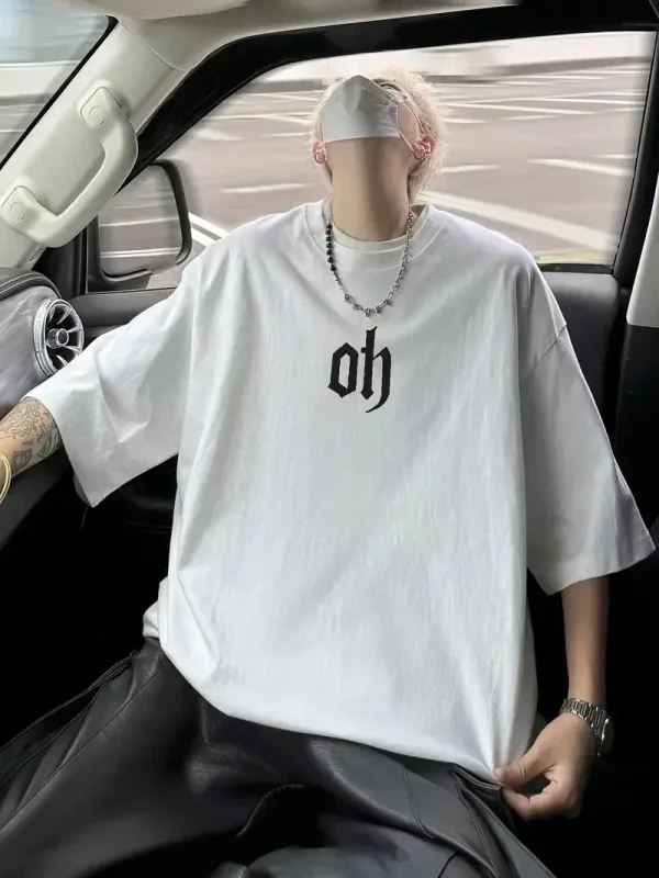 Muški bijeli oversize bicikl vrat printani ljetni majica 1