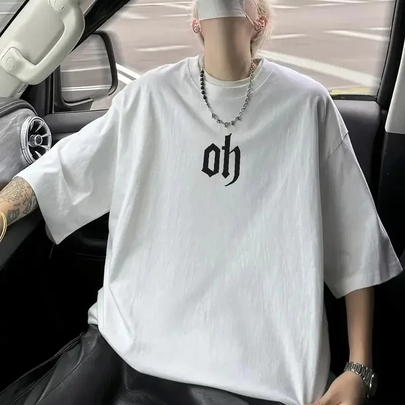 Muški bijeli oversize bicikl vrat printani ljetni majica