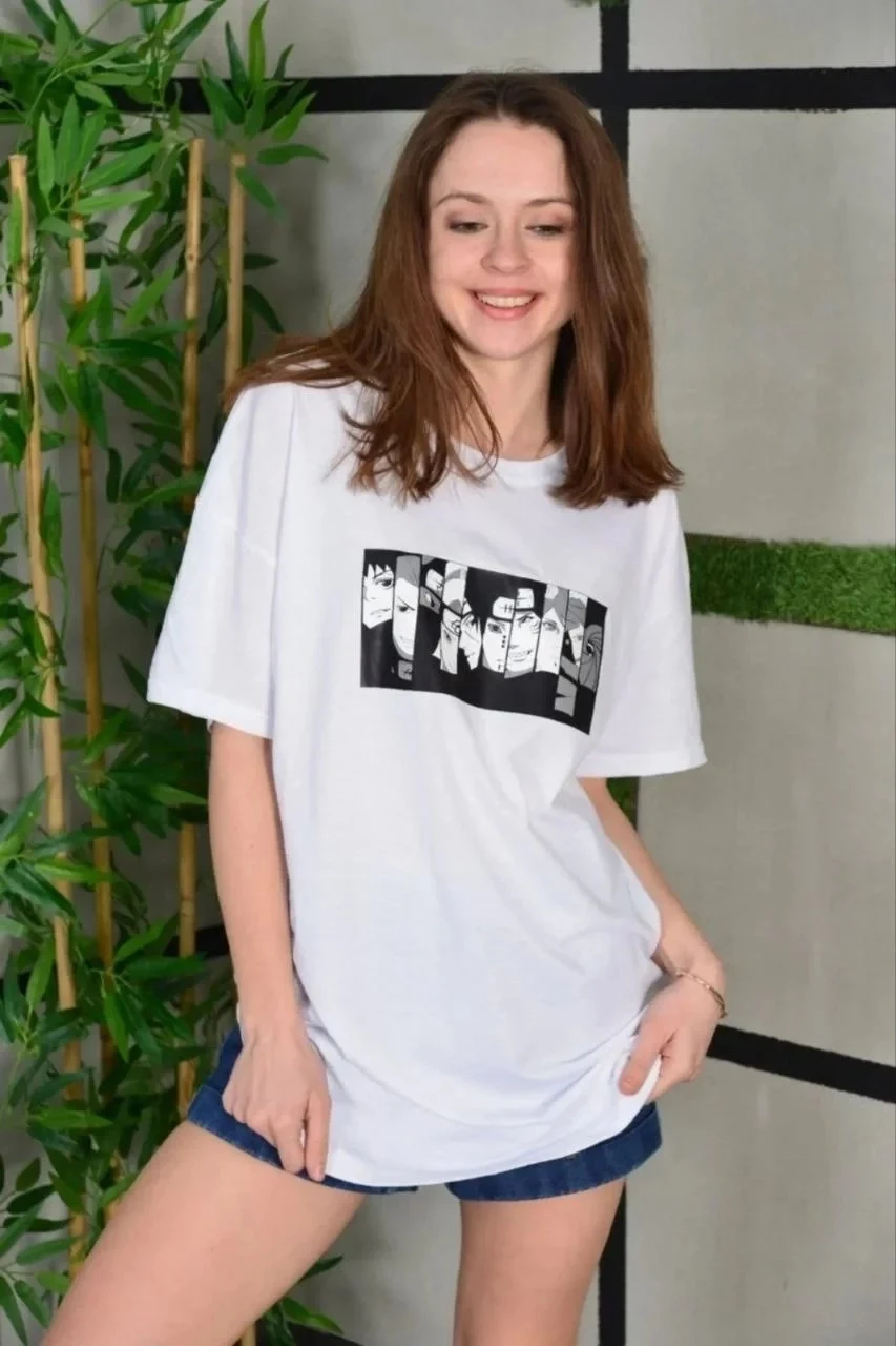 Női fehér oversized biciklinyakú nyomott rövid ujjú póló