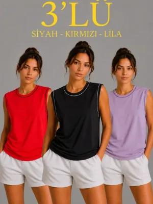 Γυναικείο Σετ 3 Τεμαχίων Αμάνικο Αθλητικό Tank Top με Στρογγυλή Λαιμόκοψη