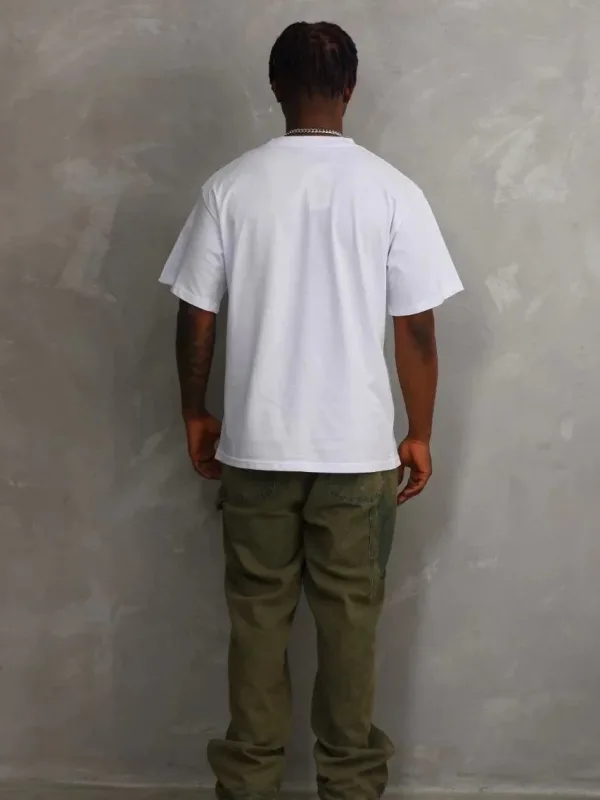 Bluzë për meshkuj e bardhë oversize, jakë biçiklete, me print 2