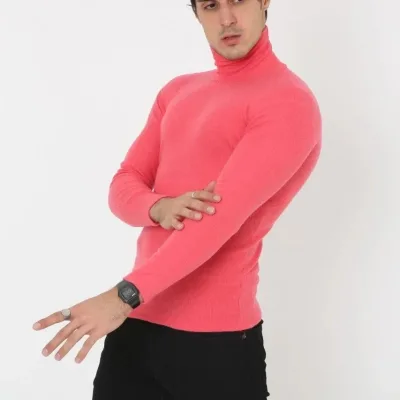 Męskie body slim fit różowe, z lycry, kaskorse, golf 2