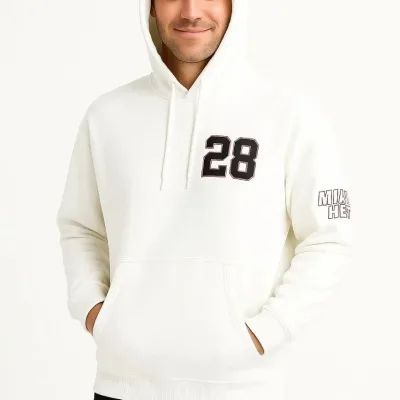 Muška bijela 3 niti pamučna tiskani džep klokana kapuljača sweatshirt 1