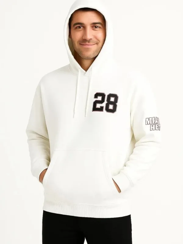 Muška bijela 3 niti pamučna tiskani džep klokana kapuljača sweatshirt 1