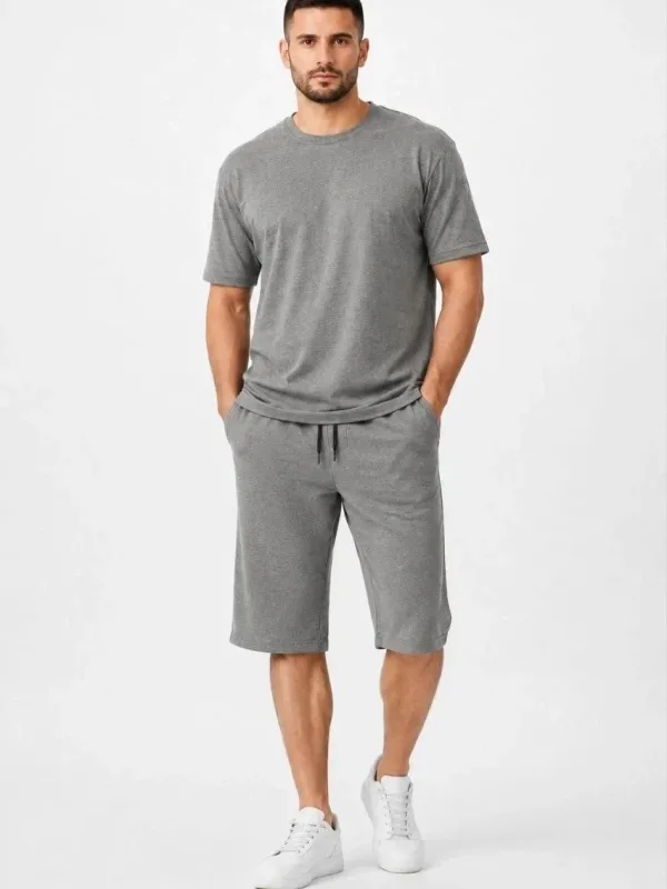 Bărbați Set 2 Piese Oversize Două Fire Țesătură Tricou Șort Set 6