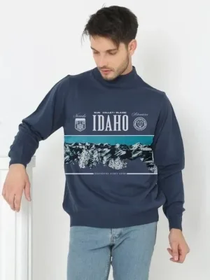 Men's Indigo Half Turtleneck Printed Knit Sweater