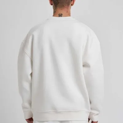 Muški bijeli bicikli kragna tri pređe pamučni sweatshirt 3
