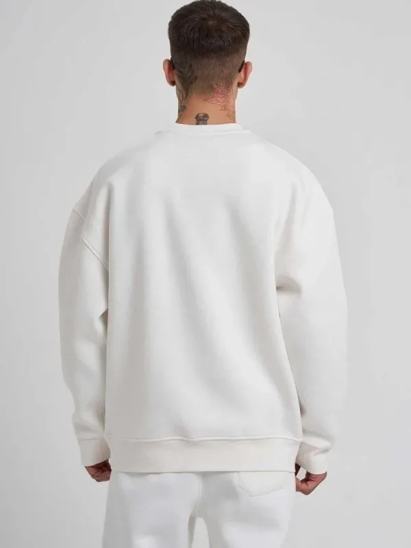 Muški bijeli bicikli kragna tri pređe pamučni sweatshirt 3