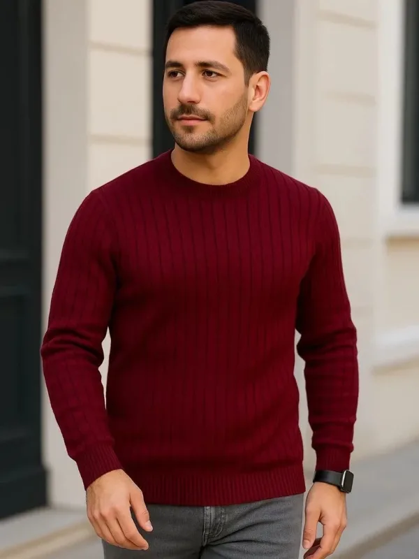 Muški beli bordo crni rebrasti biciklistički izrez debeli triko džemper set 7