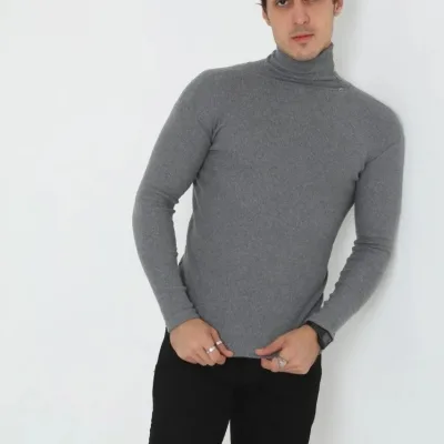 Muški dimljeni rebrasta dolčevita Likra Slimfit Body 3
