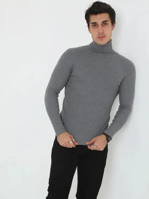 Muški dimljeni rebrasta dolčevita Likra Slimfit Body 3