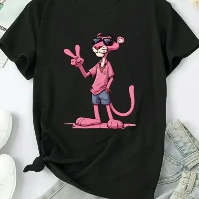 Ženska bijela bicikli vrat panter tiskani kratki rukav majica 2