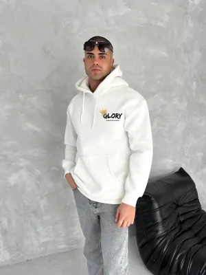 Muška bijela 3 niti pamučna kapuljača tiskani džep klokana sweatshirt
