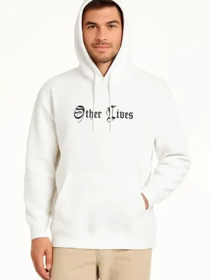 Férfi fehér 3 szálas pamut nyomott kapucnis kenguru zsebes sweatshirt