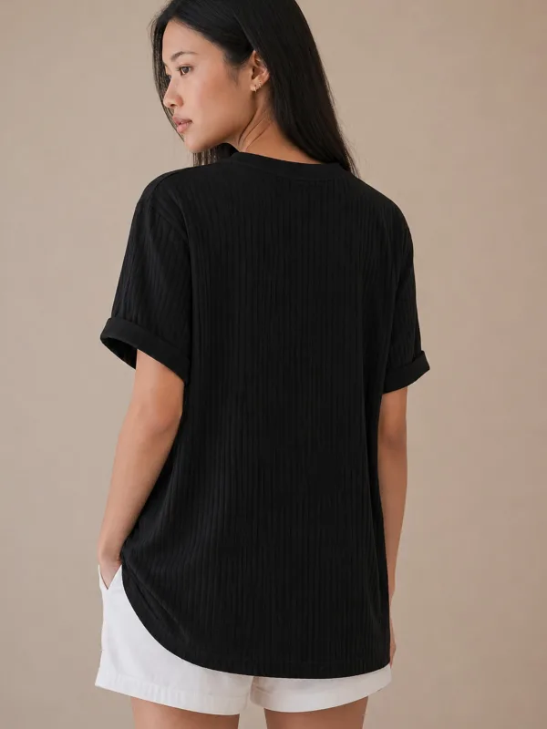 Nero Costina Oversize Taglio Largo Basic T-Shirt 6