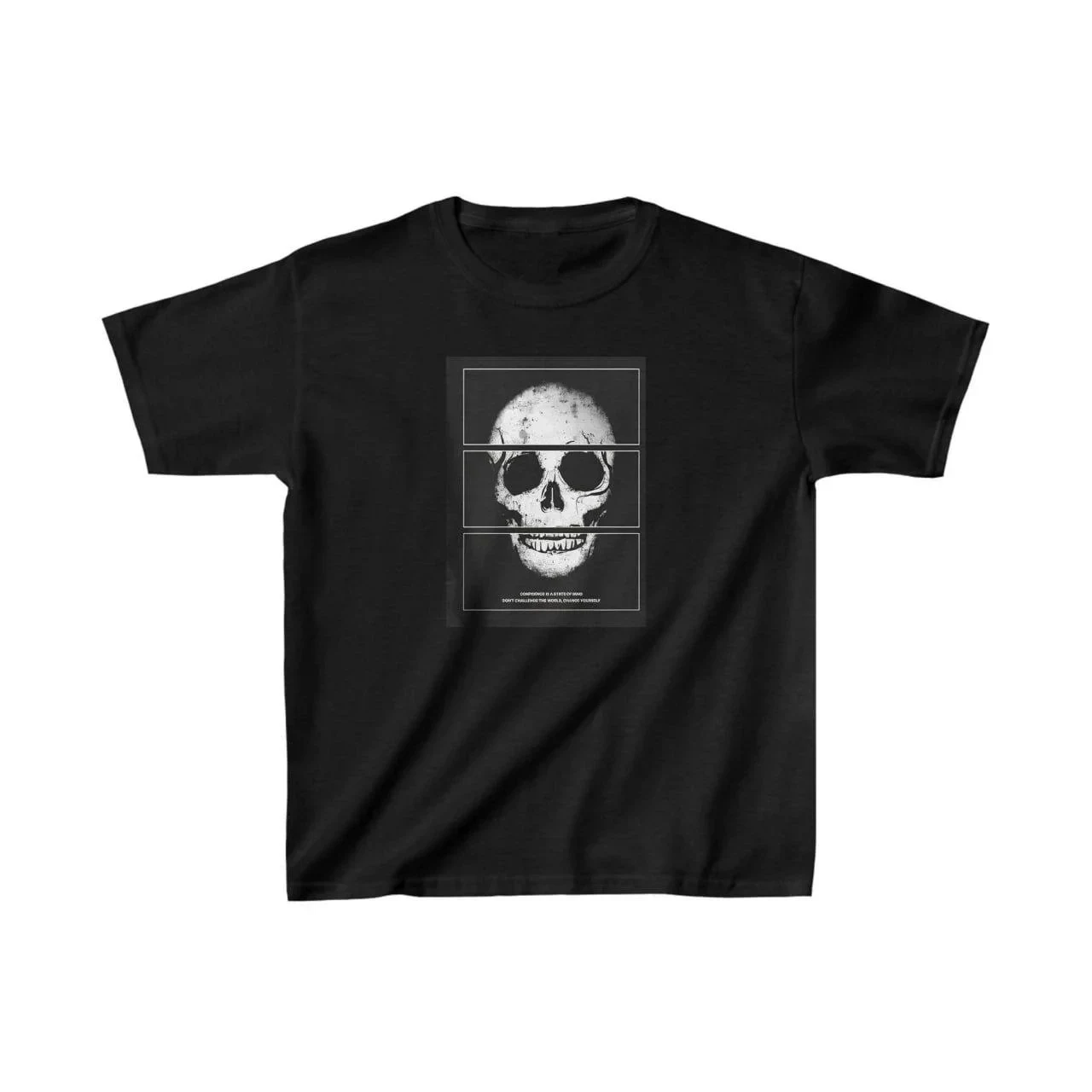 Children's Black Oversized Printed Scoop Neck T-Shirt