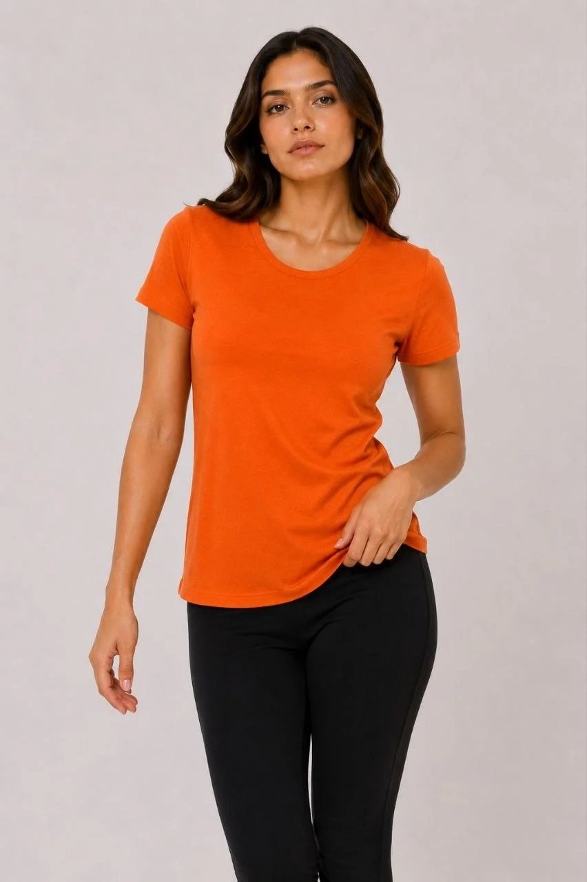 Ženska narandžasta slim fit bicikli kragna basic majica 2