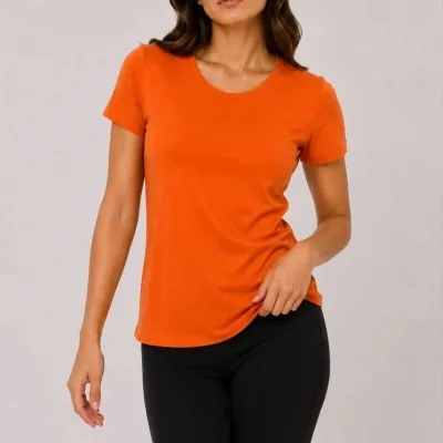 Γυναικείο Πορτοκαλί Slim Fit Ποδήλατο Λαιμό Basic Τ-Shirt 2