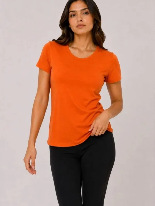 Γυναικείο Πορτοκαλί Slim Fit Ποδήλατο Λαιμό Basic Τ-Shirt 2