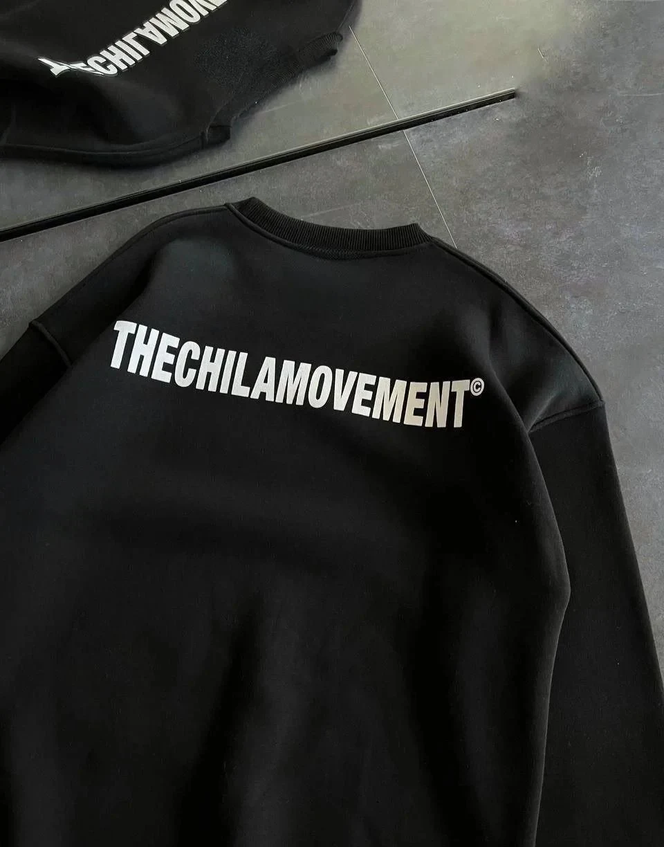 Women's Black Oversize Crew Neck Printed Cotton Sweatshirt