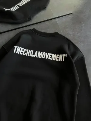 Women's Black Oversize Crew Neck Printed Cotton Sweatshirt
