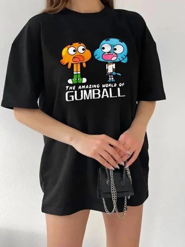 Női fekete oversized biciklinyakú nyomott rövid ujjú póló 2