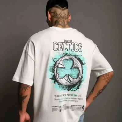 Muški beli oversize bicikli kragna print kratki rukav majica 3