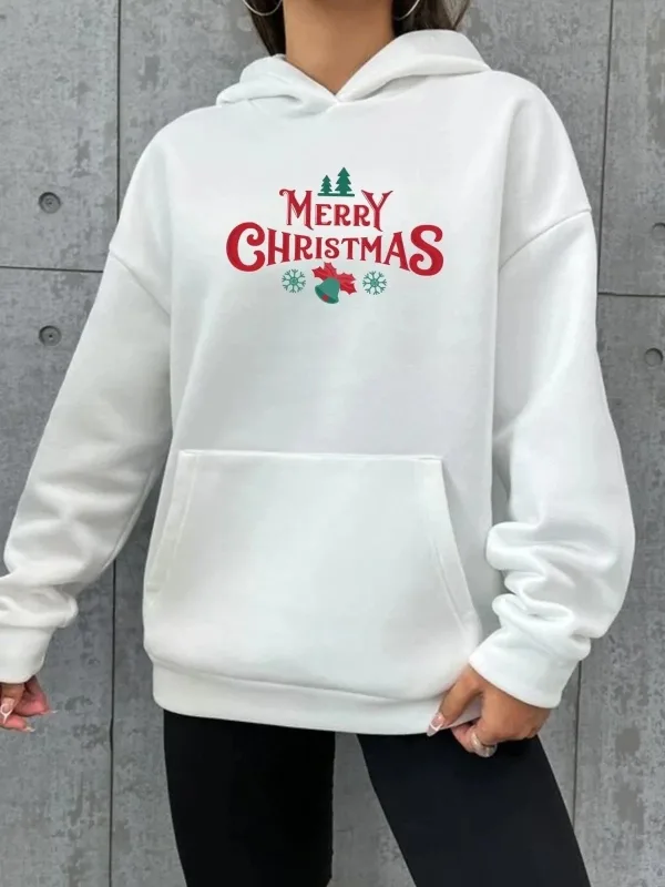 Muška bijela oversize kapuljača s printom Merry Christmas za Novu godinu 1