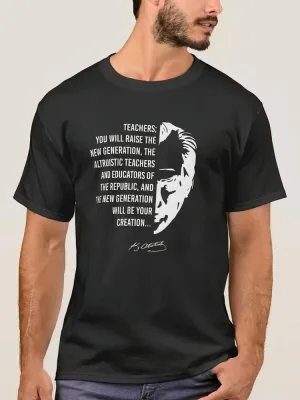Kişi Qara Müəllimlər Günü Çap Çapraz Yaka T-shirt