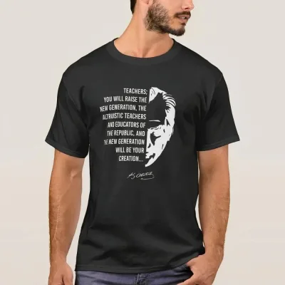 Kişi Qara Müəllimlər Günü Çap Çapraz Yaka T-shirt 1