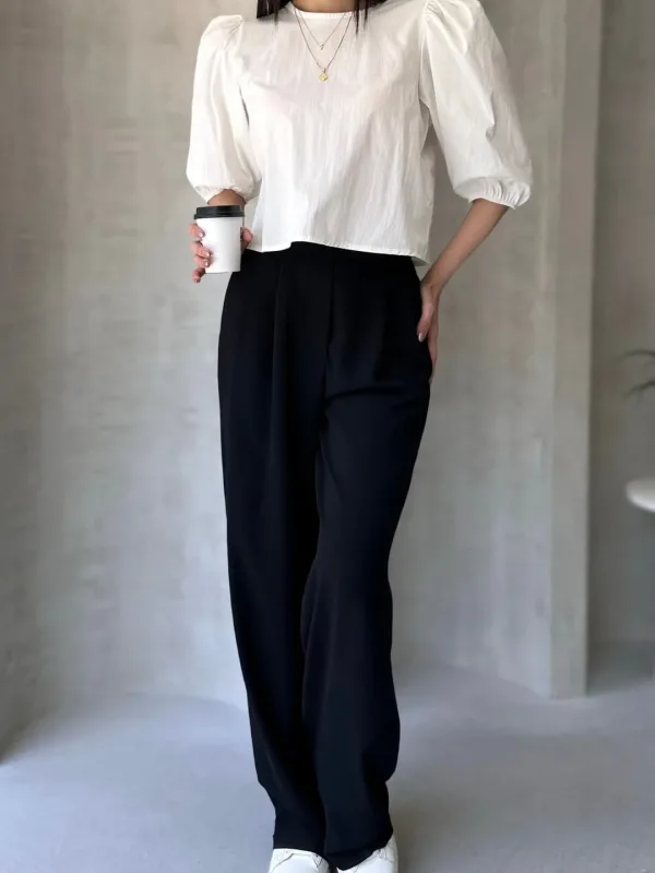 Melon Sleeve Back Bow Detail Poplin Blouse White 4