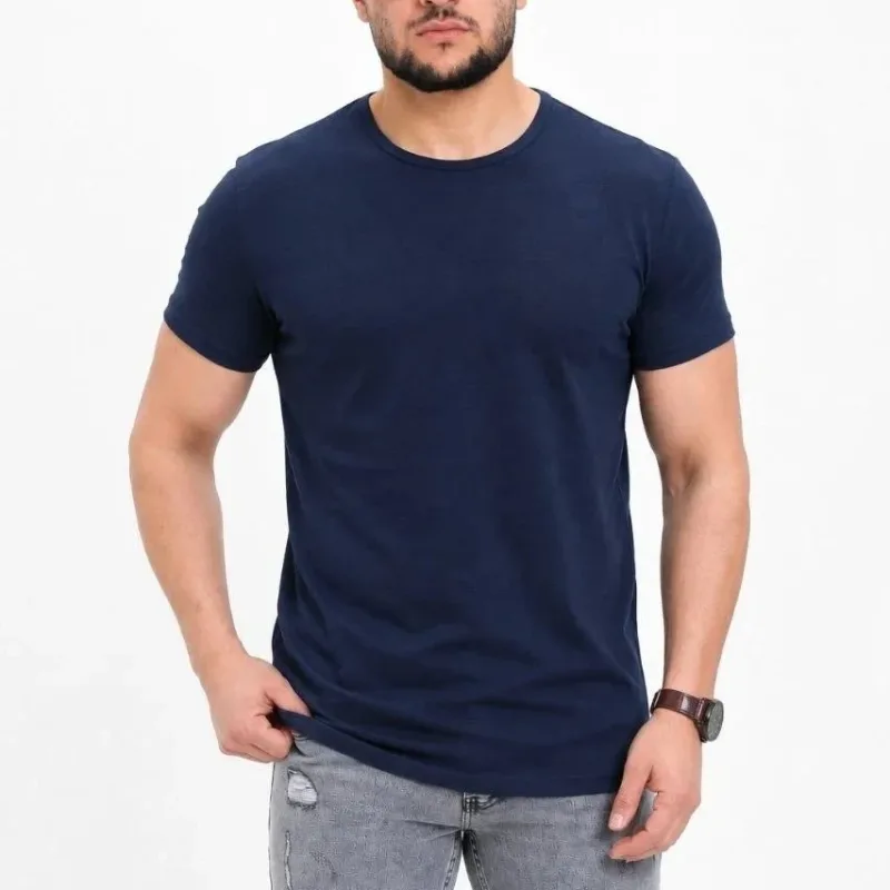 Машки темносин slim fit велосипед јака краток ракав маица
