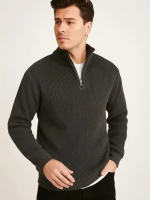 Masculin Fum Regular Guler Drept Jumatate Fermoar Salonic Tricot Tricou Pulover