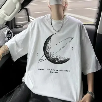 Men's White Oversize Bicycle Neck Printed T-Shirt 1