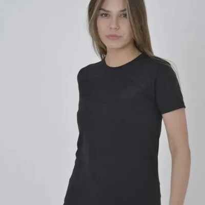 Ženski crni Slimfit Bicikl izrez Mrežasti detalj Majica 1