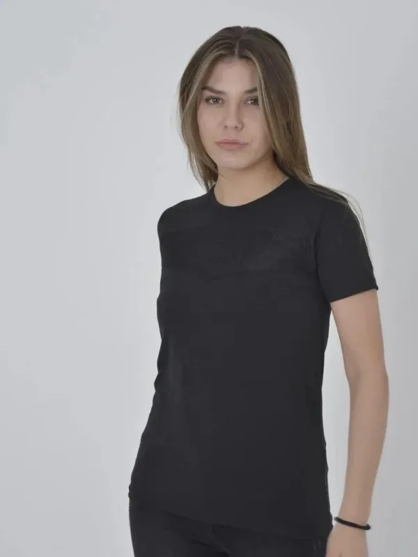 Ženski crni Slimfit Bicikl izrez Mrežasti detalj Majica 1