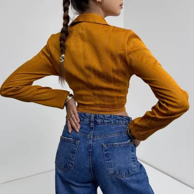 Košulja ovratnik struk vezana crop bluza senf 5