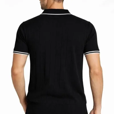 T-Shirtê Mêran ê Koma 3'yî Bi Zîp û Stûyê Polo Ji Trikoyê 5